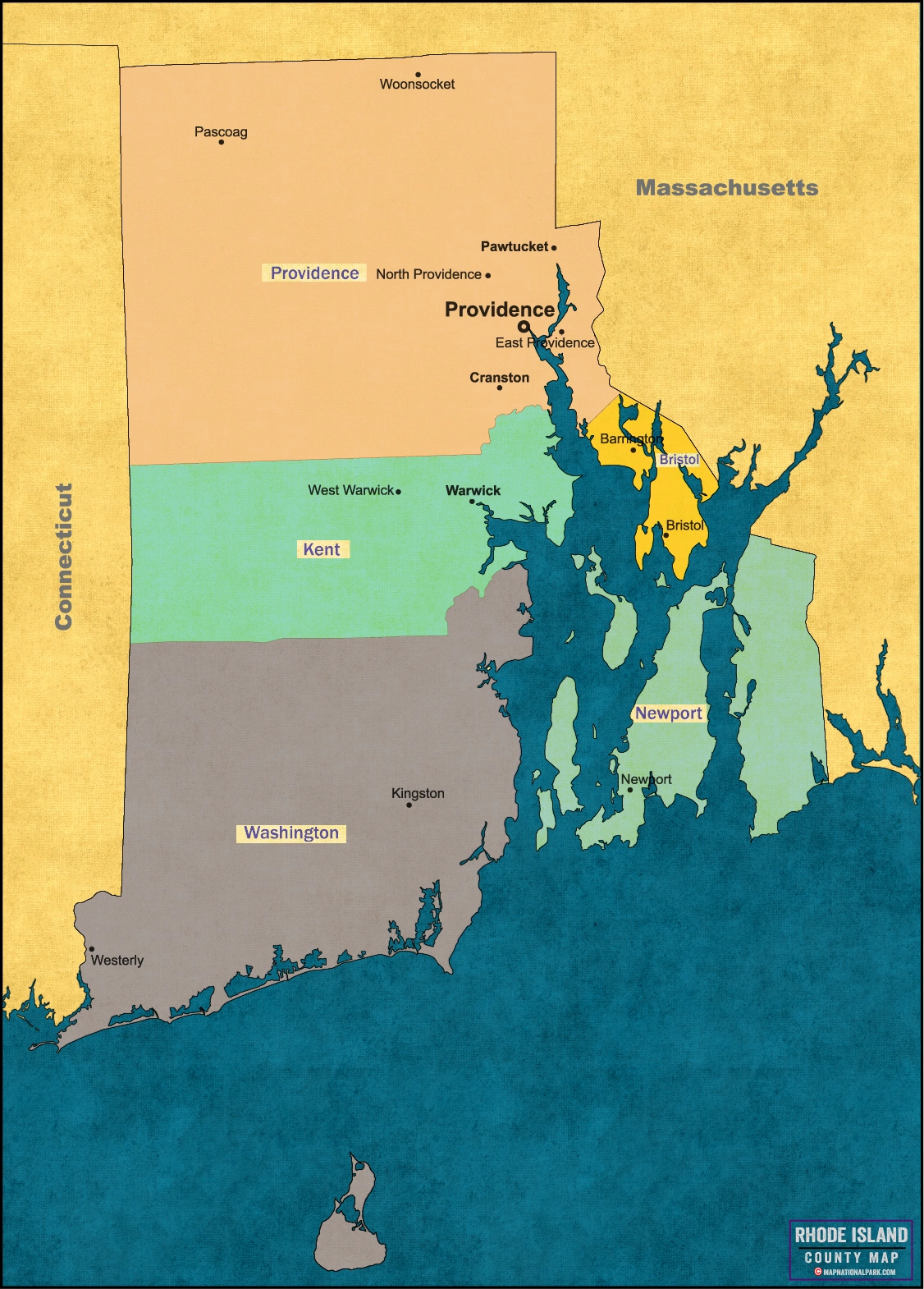 Discover 5 Amazingly Detailed County Map Rhode Island Maps For You   County Map Rhode Island 