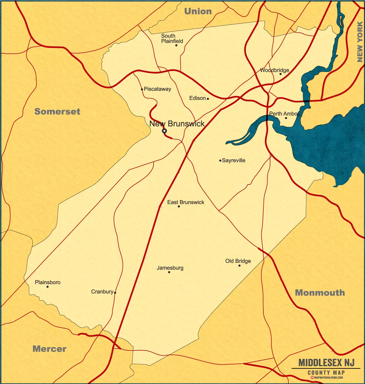 Unveiling Majestic Middlesex NJ County Map - HD - Maps for You